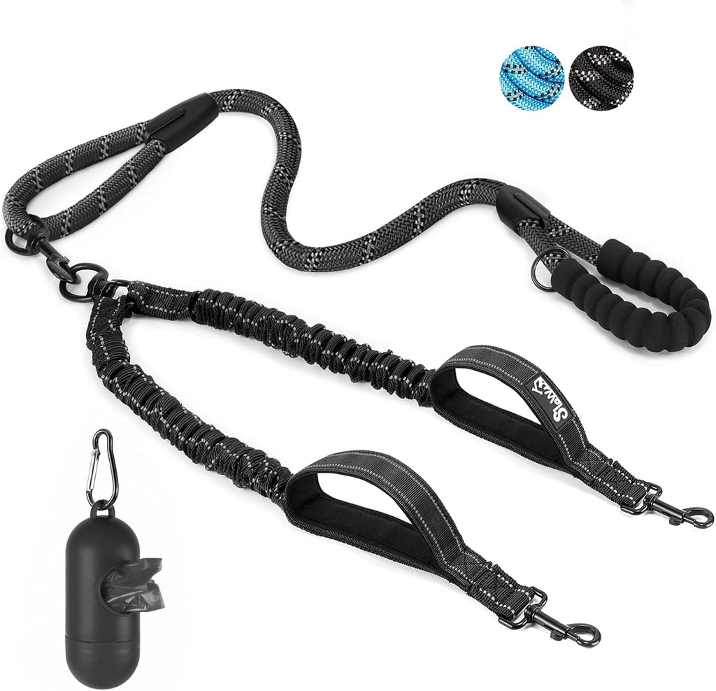 SlowTon Double Leash for Two Dogs - No Tangle Dog Leash 360 degrees Swivel Reflective Double Dog Leashes with Two Padded Handles, Shock Absorbing Walking Training for Small Medium Dogs (Black, 25-150 lbs) - Image 9