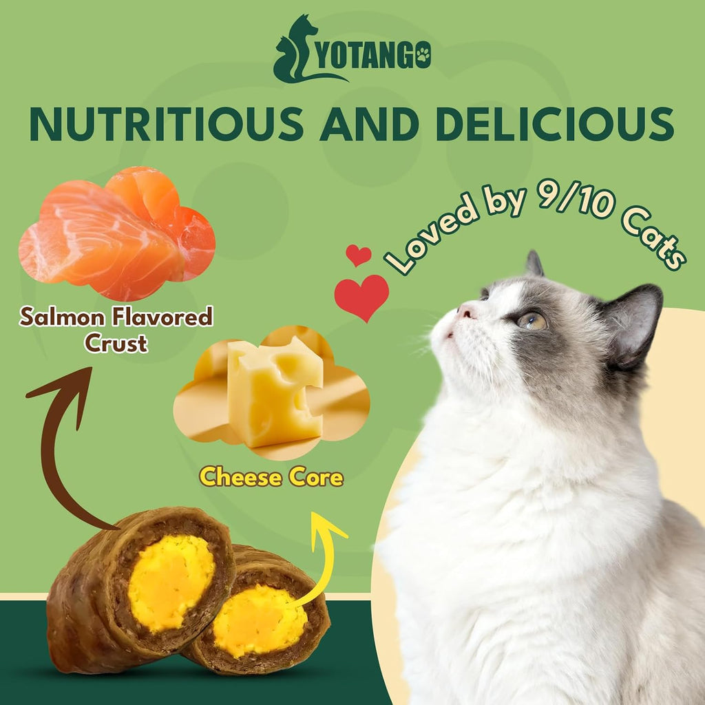 Yotango crunchy exterior and creamy interior cat treat supplement packaging detail