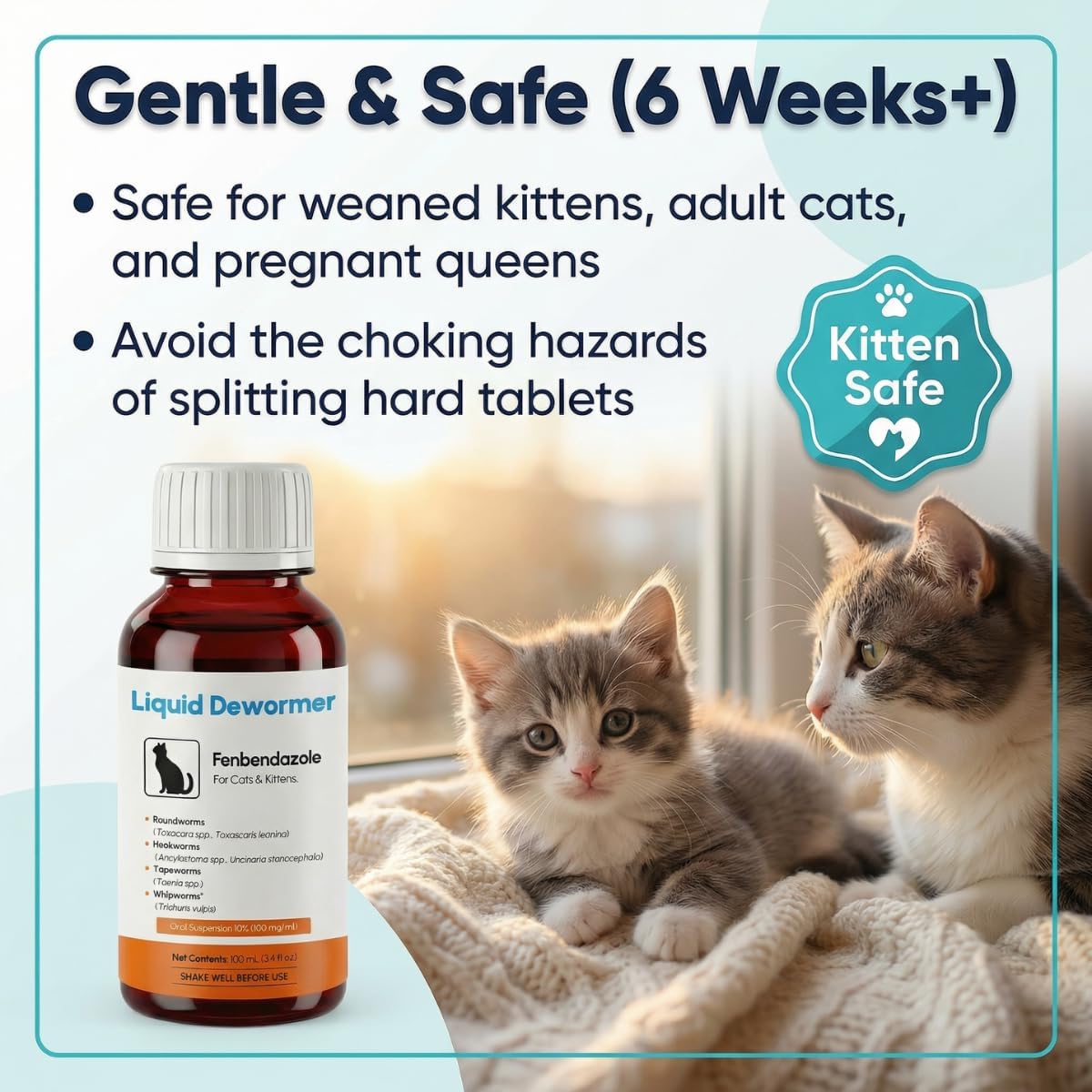 A close-up of Morvequa one hundred milliliter liquid dewormer for cats