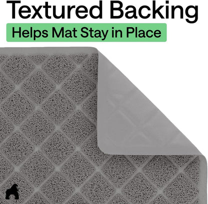 Gorilla Grip cat litter mat positioned neatly in front of a gray litter box
