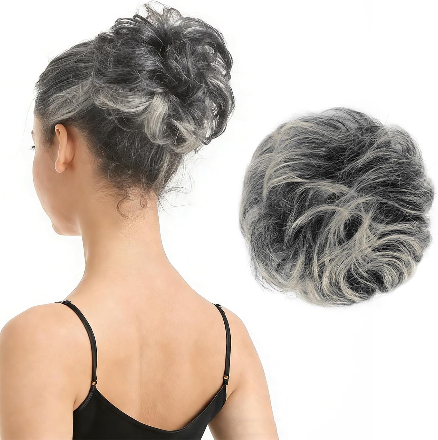 BARSDAR human hair bun extension gray mixed front view