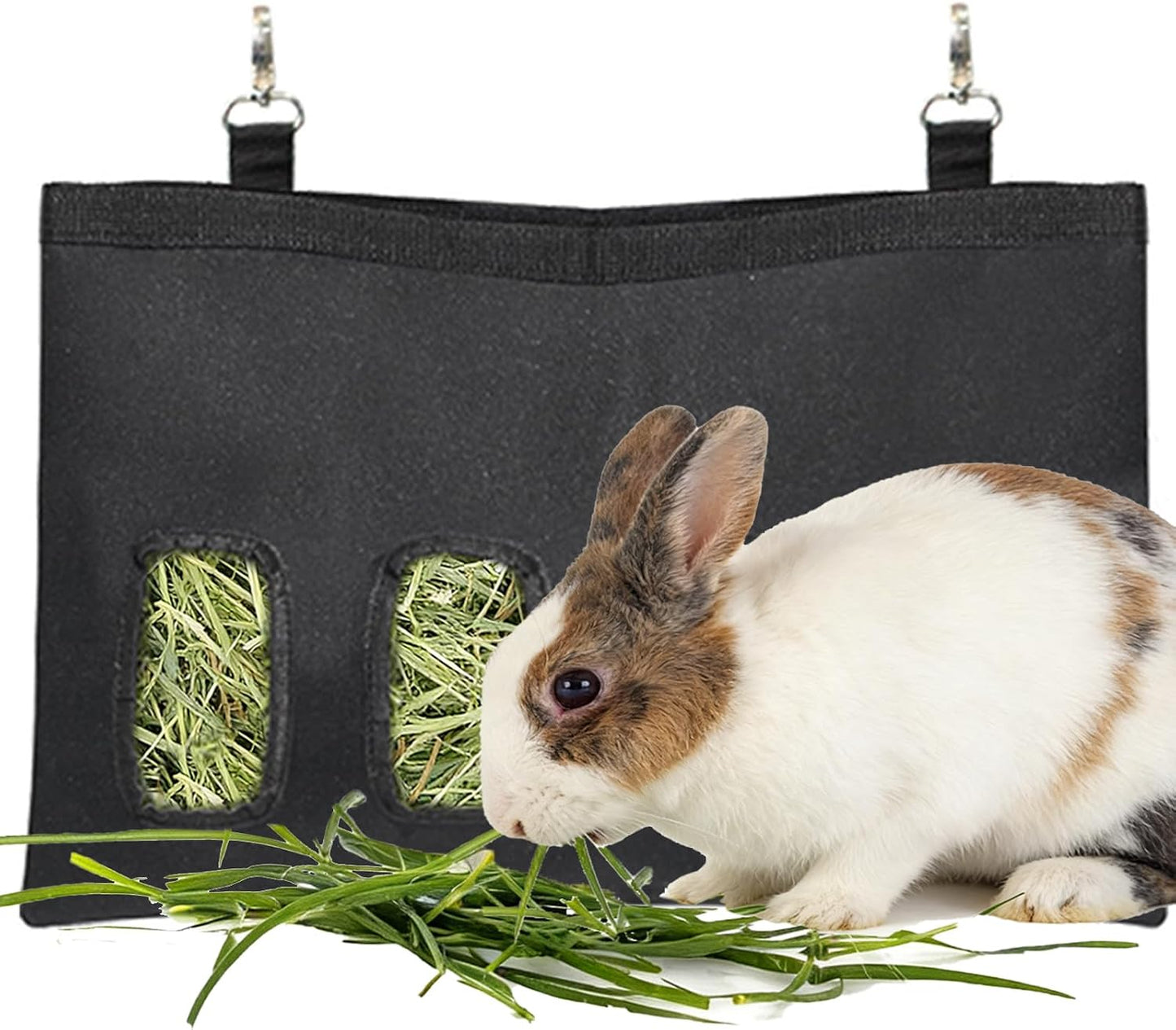 Rabbit Hanging Hay Feeder Bag Large Capacity Small Animal Hay Dispenser 600D Oxford Cloth Rabbit Hay Storage Bag for Bunnies Guinea Pigs Chinchillas (Black) - Image 1
