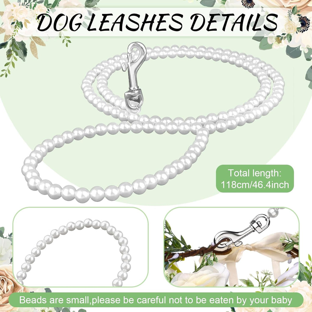 Beaded pearl dog leash with stainless steel wire