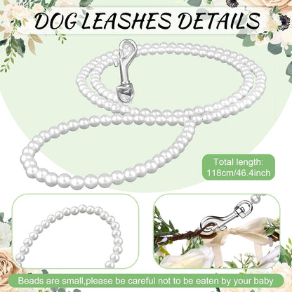 Beaded pearl dog leash with stainless steel wire