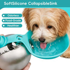 Outdoor travel bottle for dogs walking and hiking showing leak proof cap mechanism