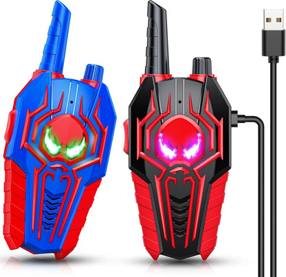 Evassal kids rechargeable walkie talkies front view showing red and black superhero design