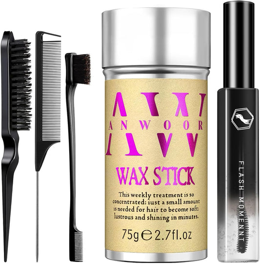 Fire Rose 5pc Hair Wax Stick set front view with slick back brushes