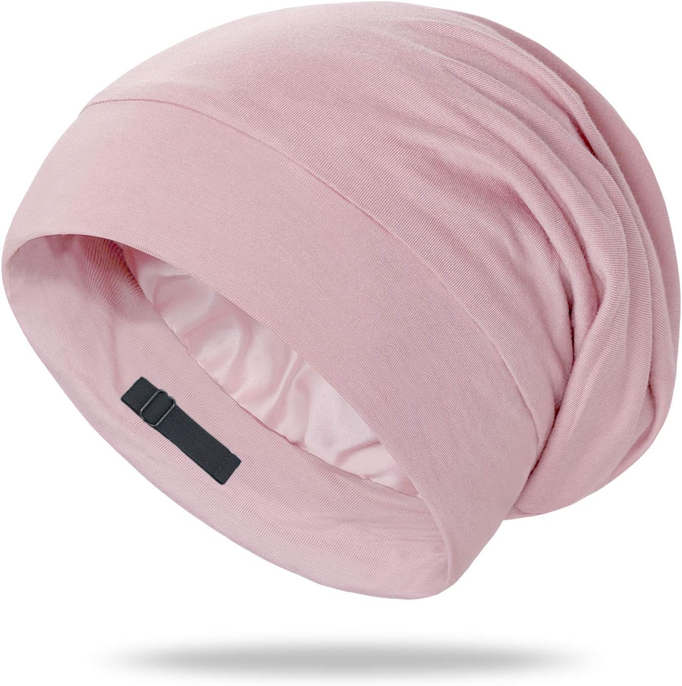 OLESILK Mulberry Silk Bonnet front view showing the pink outer layer and premium silk lining for sleeping hair protection