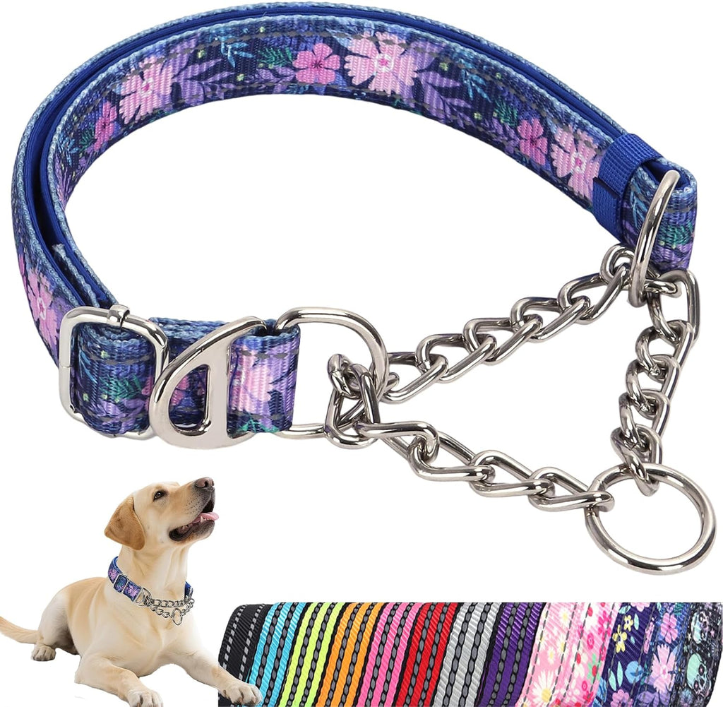 Martingale Dog Collar with Soft Padded - Reflective Choke Chain Collar, Heavy Duty Dual D-Rings no Pull Dog colla for Large/Medium/XL,XXL Dogs - Comfort Training Collar(Black M) - Image 9