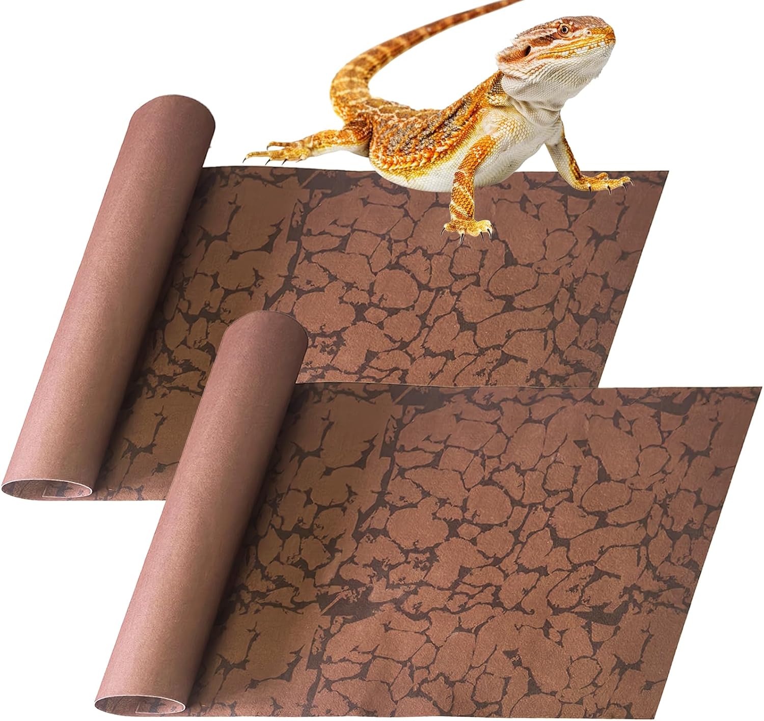 BNOSDM reptile carpet mat front view of brown rock pattern bedding