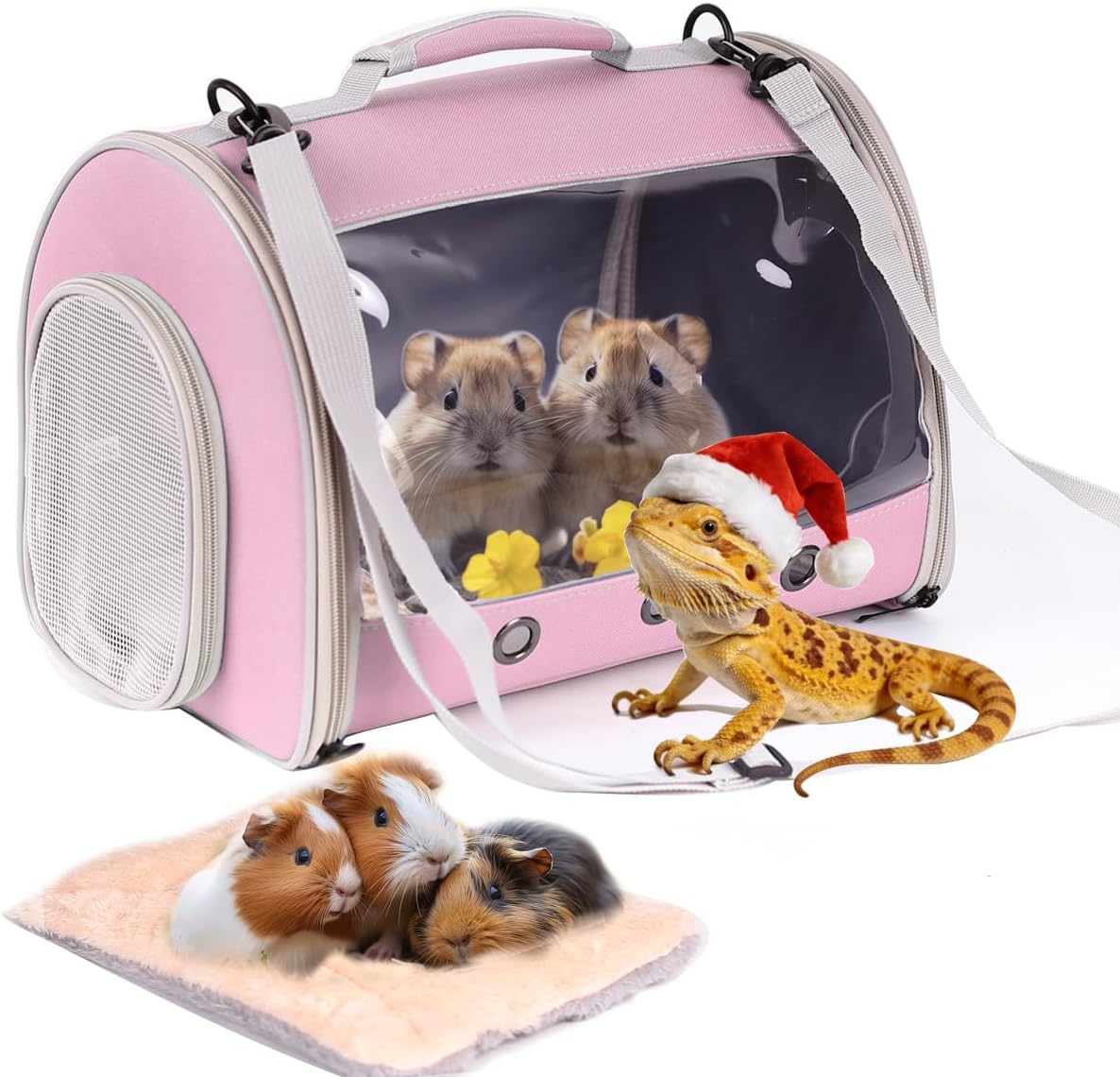 Bearded Dragon Travel Carrier Backpack,Lizard Backpack Carrier,Space Capsule Clear Bubble Window Astronaut Reptile Carrier Backpack for Guinea Pig,Sugar Glider,Bunny (Black, TPU Carrier+MAT) - Image 10