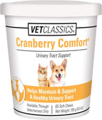 Vet Classics Cranberry Comfort 120 count bottle displaying target benefits for pet bladder care