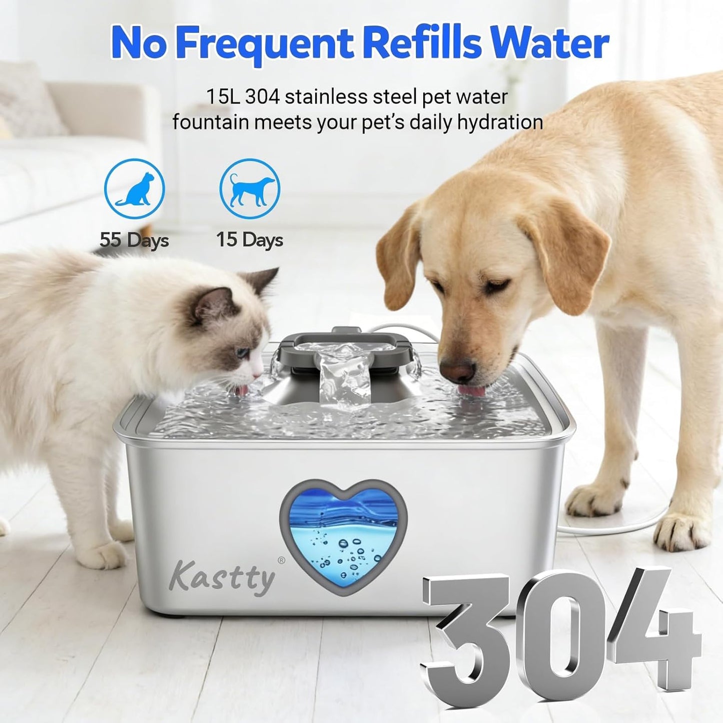 Close up of Kastty pet fountain stainless steel basin