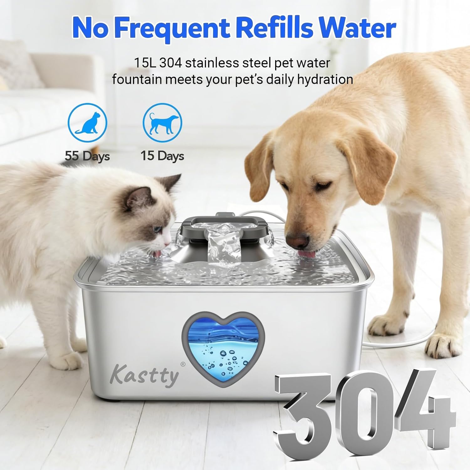 Close up of Kastty pet fountain stainless steel basin