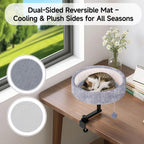 Close up of the reversible faux fur mat on the cat desk bed