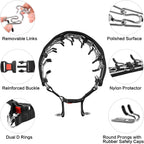 Stainless steel dog prong collar with removable nylon protector sleeve for a discreet look.