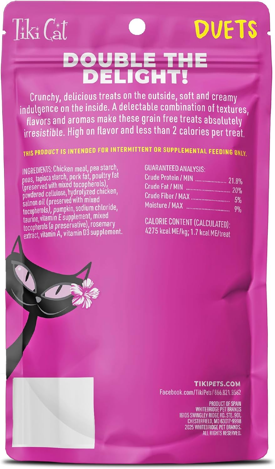 Tiki Cat grain free crunchy outside creamy inside cat treats packaging details