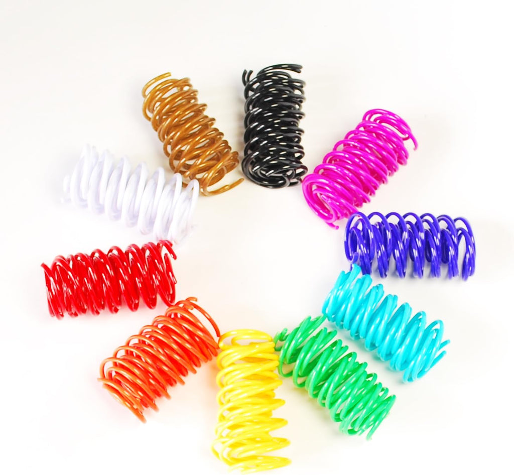 JoyArrive interactive kitten spiral springs spread out showing ten vibrant colors for indoor pet play