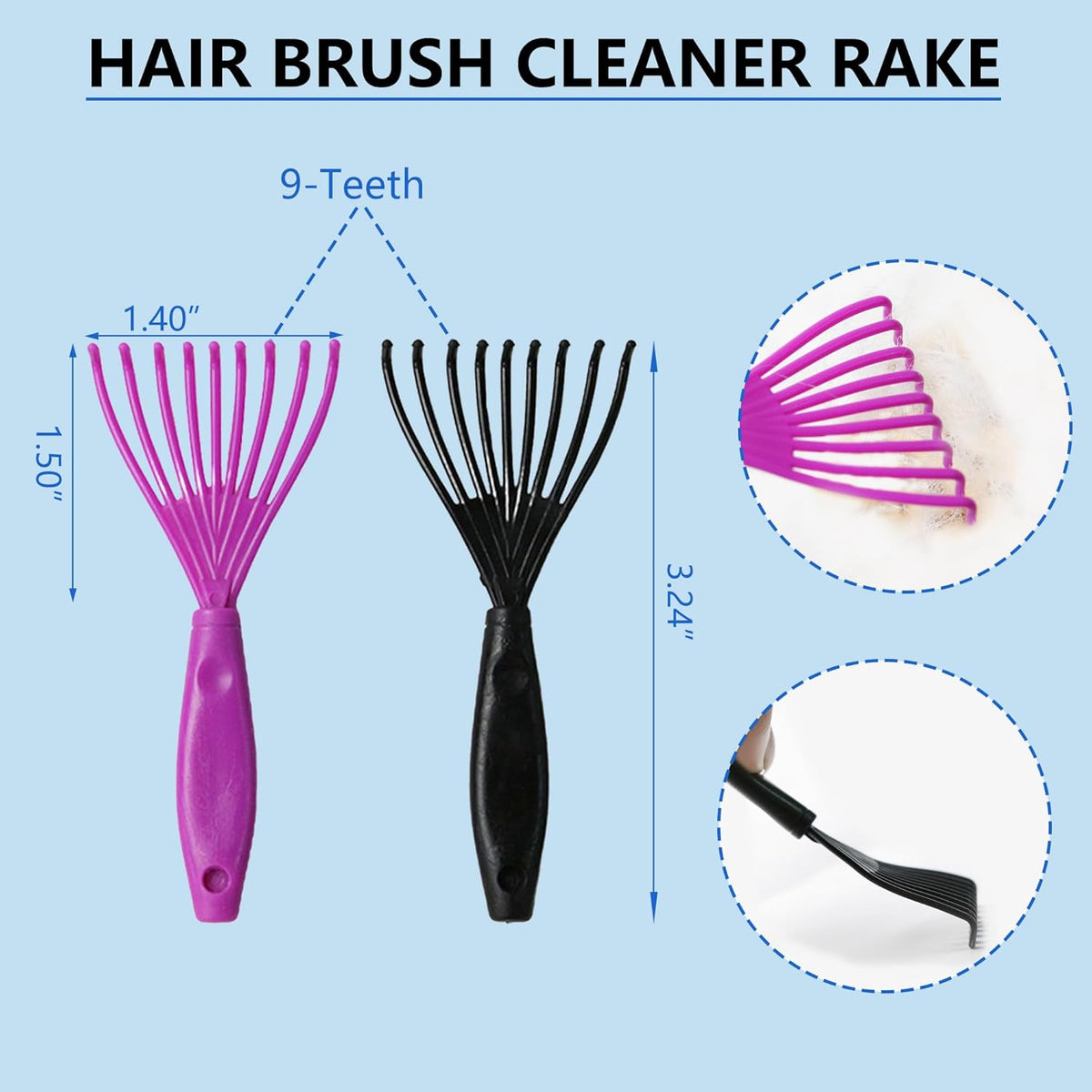 Specialized nine-tooth hair brush cleaner tool removing trapped fur from the slicker brush