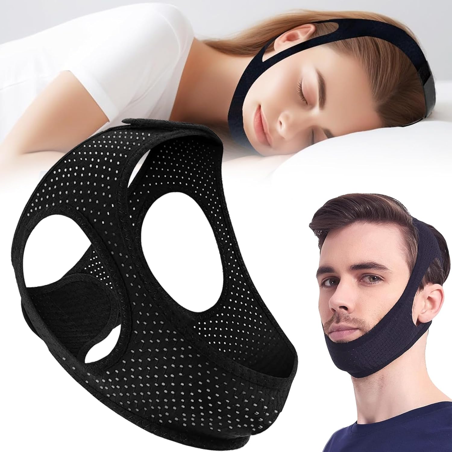NEXCURIO Anti Snoring Chin Strap front view showing jaw support.