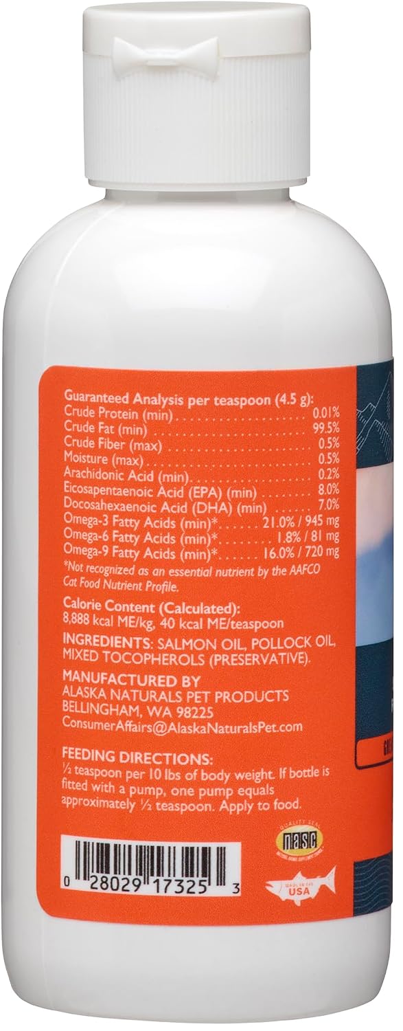 Alaska Naturals Wild Caught Alaska Salmon Oil Formula showing the built-in convenient dispensing pump.