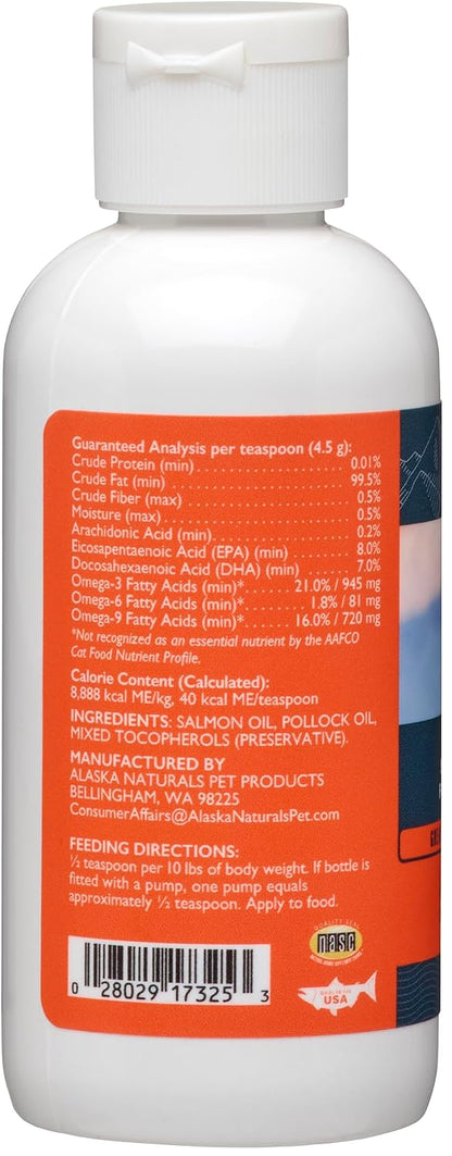 Alaska Naturals Wild Caught Alaska Salmon Oil Formula showing the built-in convenient dispensing pump.