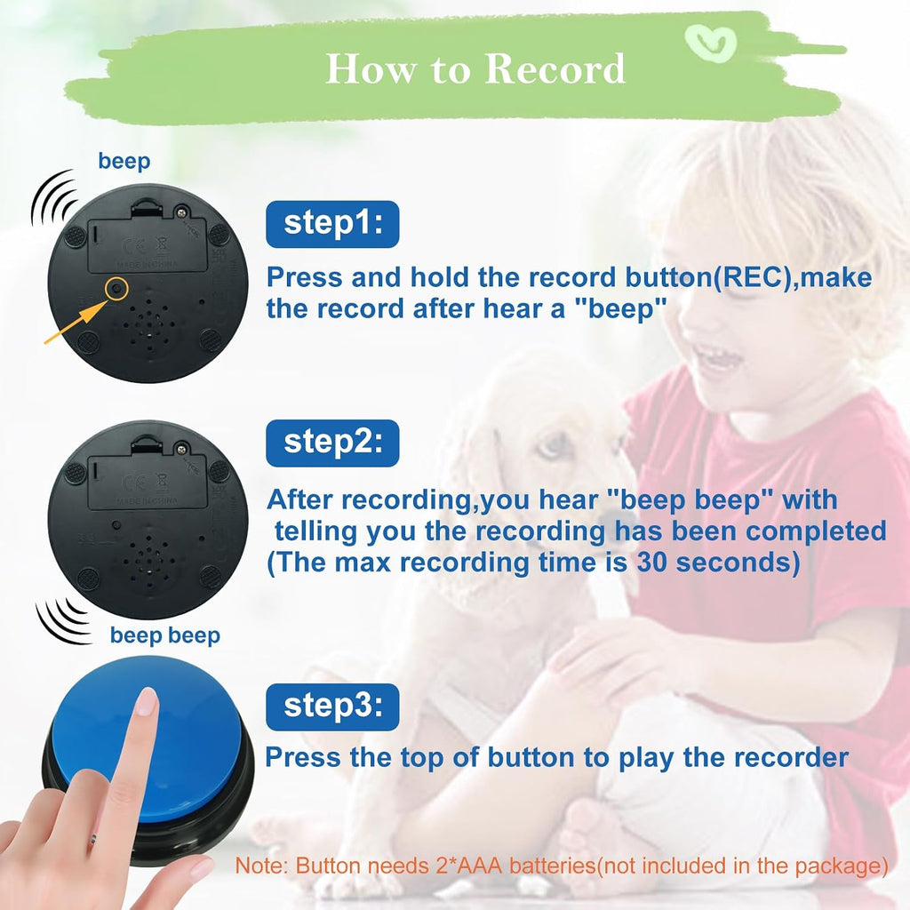 The colorful 8 pack pet speaking buttons starter set arranged neatly for retail display.