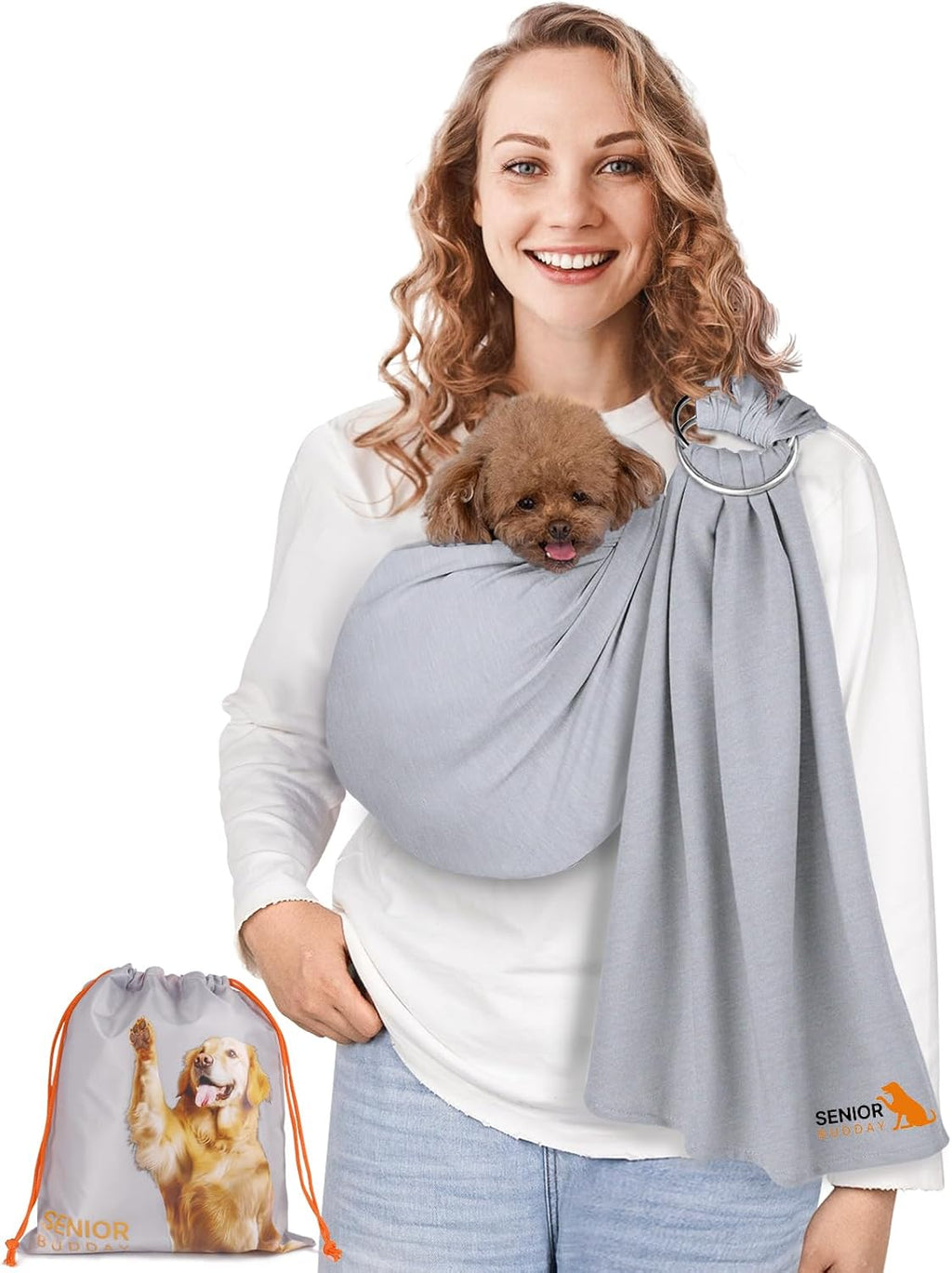 Dog Sling Carrier for Small Dogs,Carrying Wrap Anti-Anxiety Cat Sling,Adjustable Pet Sling(Light Gray) - Image 9