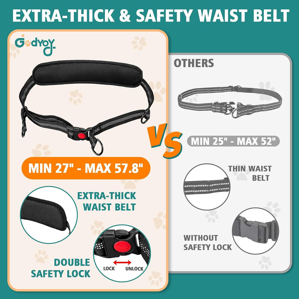 Godyoy dual dog running leash with extra thick waist belt lumbar cushion