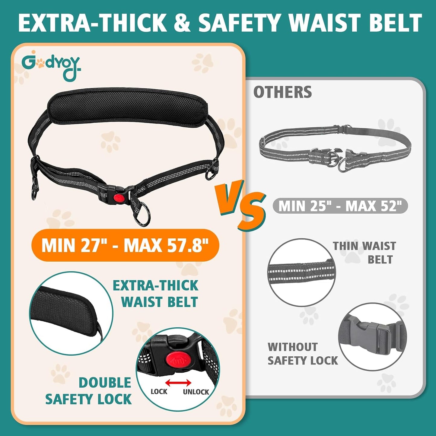 Godyoy dual dog running leash with extra thick waist belt lumbar cushion
