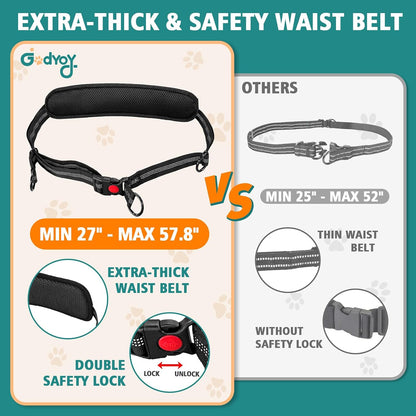 Godyoy dual dog running leash with extra thick waist belt lumbar cushion