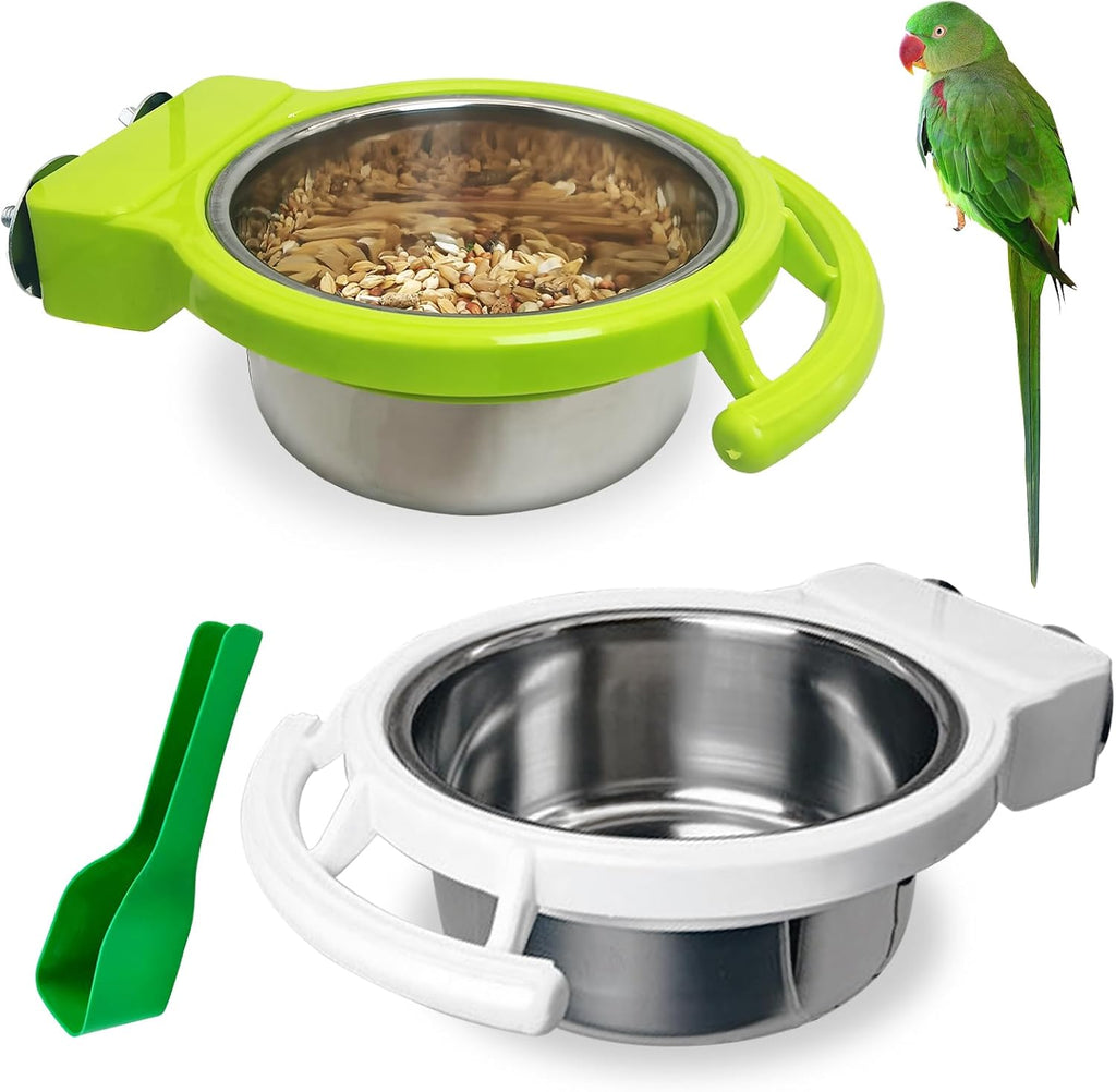 BNOSDM 2 PCS Bird Feeding Dish Cups Perch Stand Hanging Stainless Steel Bird Bowls Food Container Food and Water Bowls with Spoon for Budgie Cockatoo Finch Lovebirds Pigeons (White) - Image 11