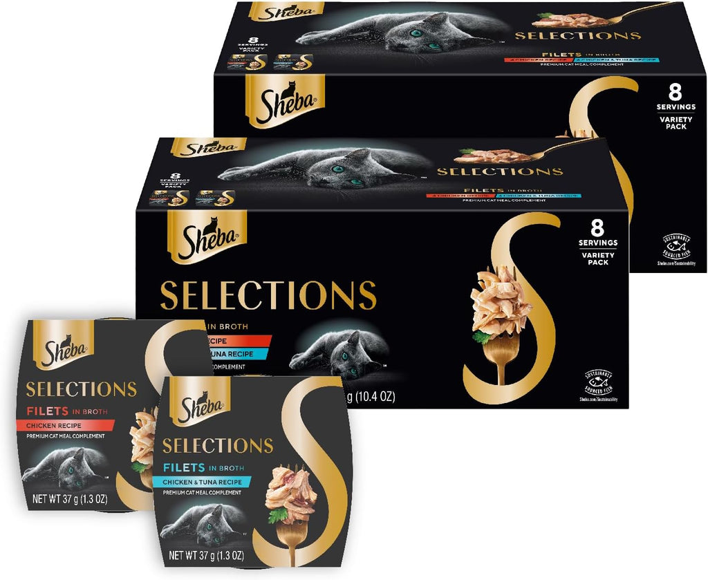 Sheba Selections Filets in Broth, Adult Cat Food Wet Recipe, Meal Complement, Wet Cat Food Variety Pack, Chicken, Chicken & Tuna, or Chicken & Shrimp Recipe, 1.3 oz. Cups, 24 Count - Image 11