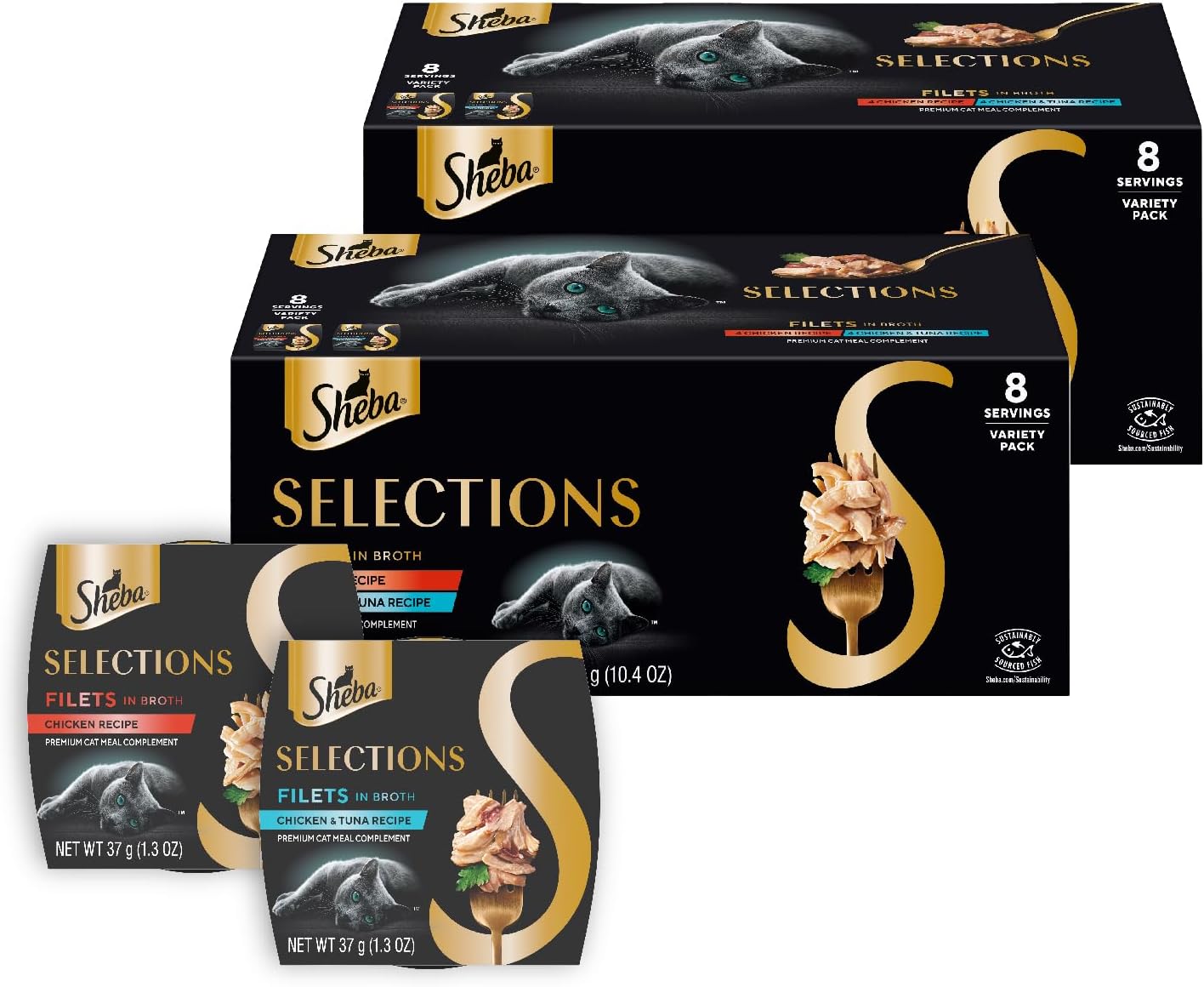 Sheba Selections Filets in Broth, Adult Cat Food Wet Recipe, Meal Complement, Wet Cat Food Variety Pack, Chicken, Chicken & Tuna, or Chicken & Shrimp Recipe, 1.3 oz. Cups, 24 Count - Image 11