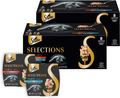 Sheba Selections Filets in Broth, Adult Cat Food Wet Recipe, Meal Complement, Wet Cat Food Variety Pack, Chicken, Chicken & Tuna, or Chicken & Shrimp Recipe, 1.3 oz. Cups, 24 Count - Image 11