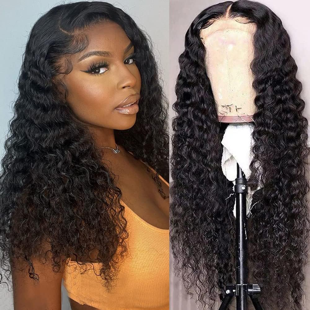 FIRIEYA deep wave lace closure human hair wig front view showcasing natural color curls