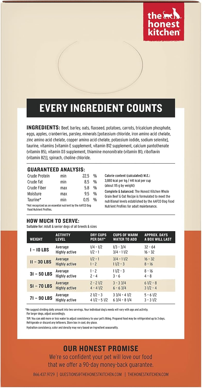 The Honest Kitchen dehydrated dog food box packaging