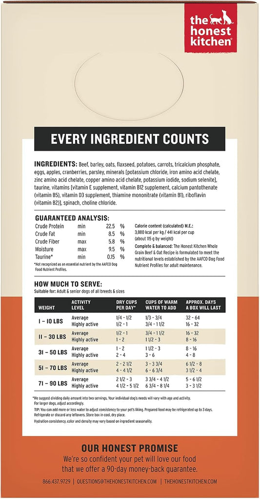 The Honest Kitchen dehydrated dog food box packaging
