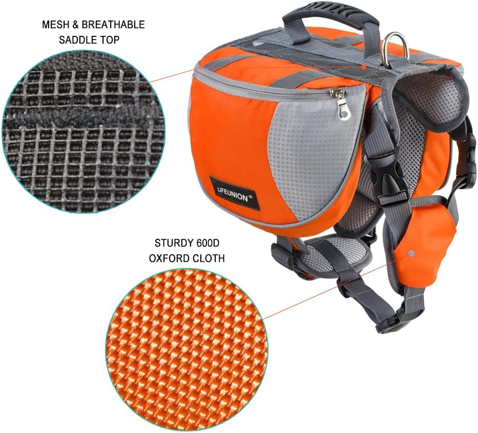 Lifeunion service dog saddle bag showing dual zippered side compartments