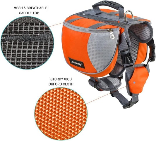 Lifeunion service dog saddle bag showing dual zippered side compartments