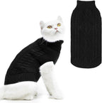 PUPTECK winter cat sweater coat front view black cable knit pet apparel