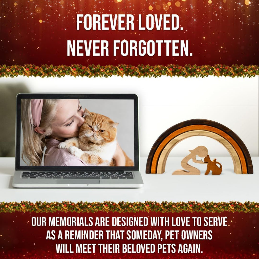 Capti handcrafted wood pet loss keepsake on a wooden shelf