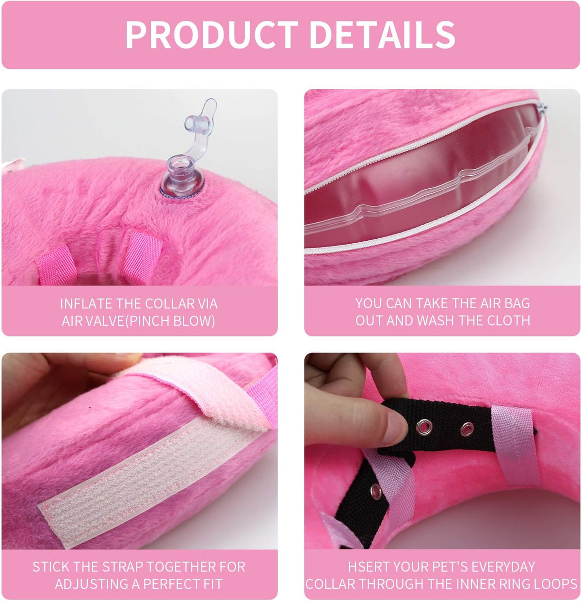 MCHY pink scratch resistant inflatable pet neck donut size small.