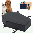 Efulycozyy eco friendly pet casket front view of black hexagonal dog coffin.