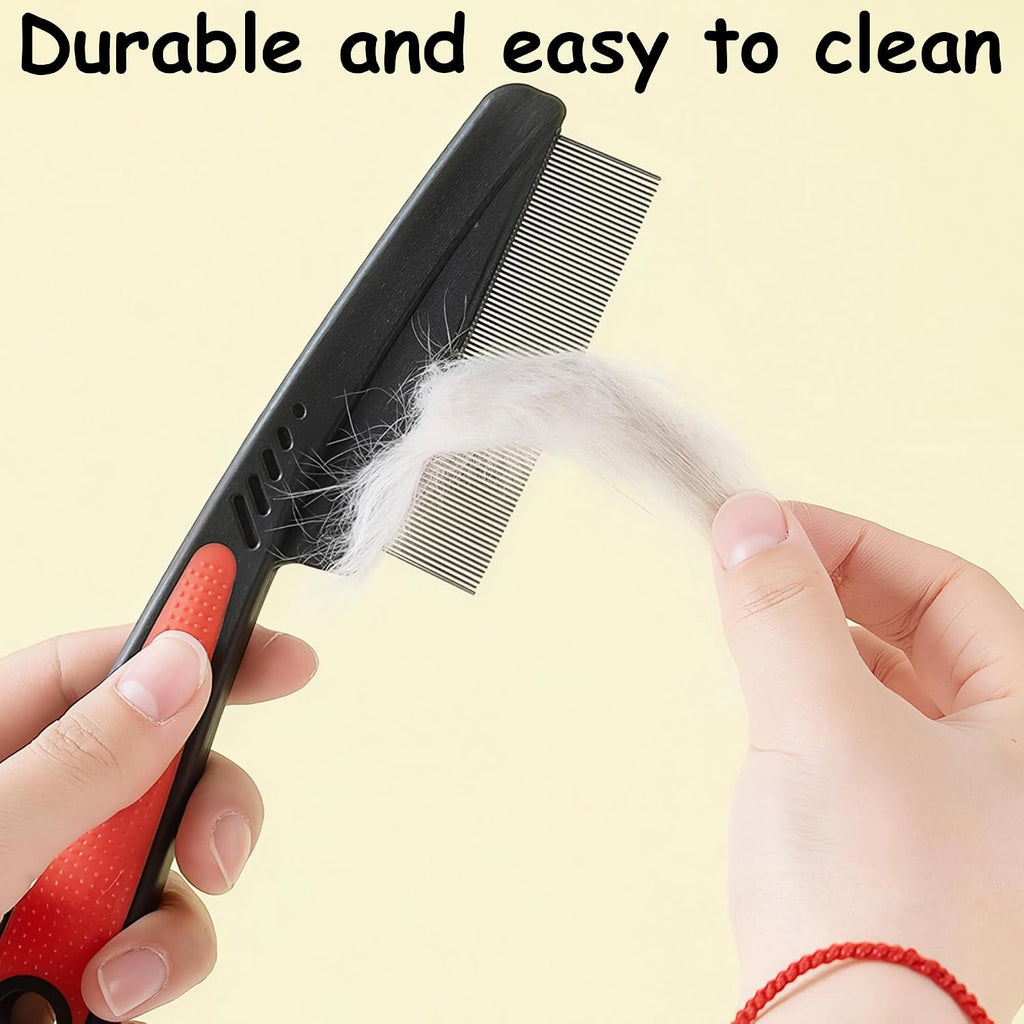 WeddHuis professional cat and dog lice comb side angle view detailing the sturdy build.