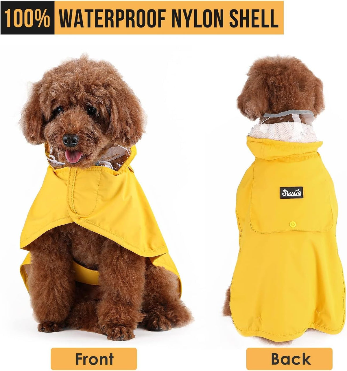 Water resistant pet gear with harness hole access on back