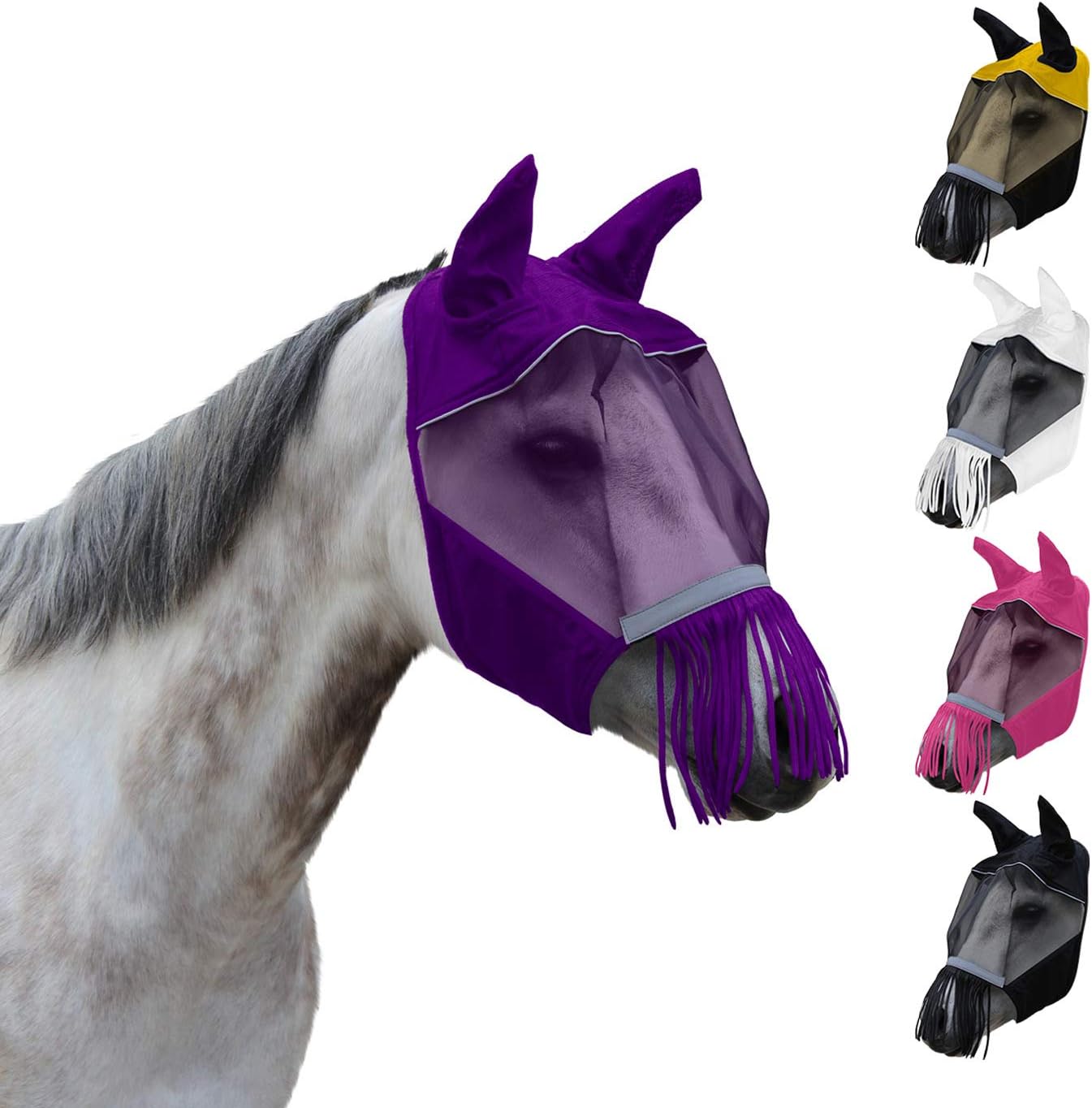 Adjustable velcro strap mechanism on horse fly mask