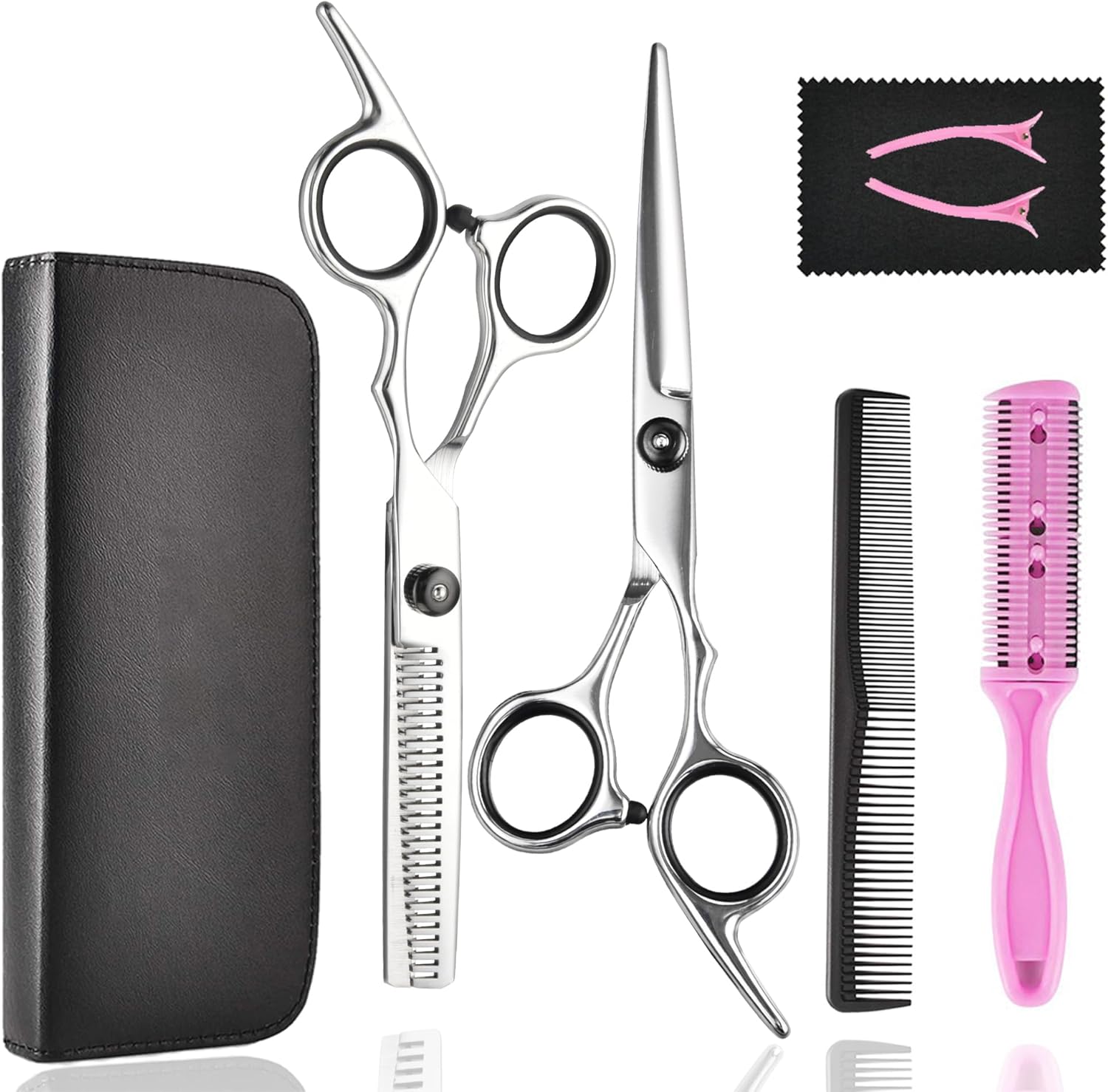 Fcysy professional hair cutting scissors kit front view in premium leather case
