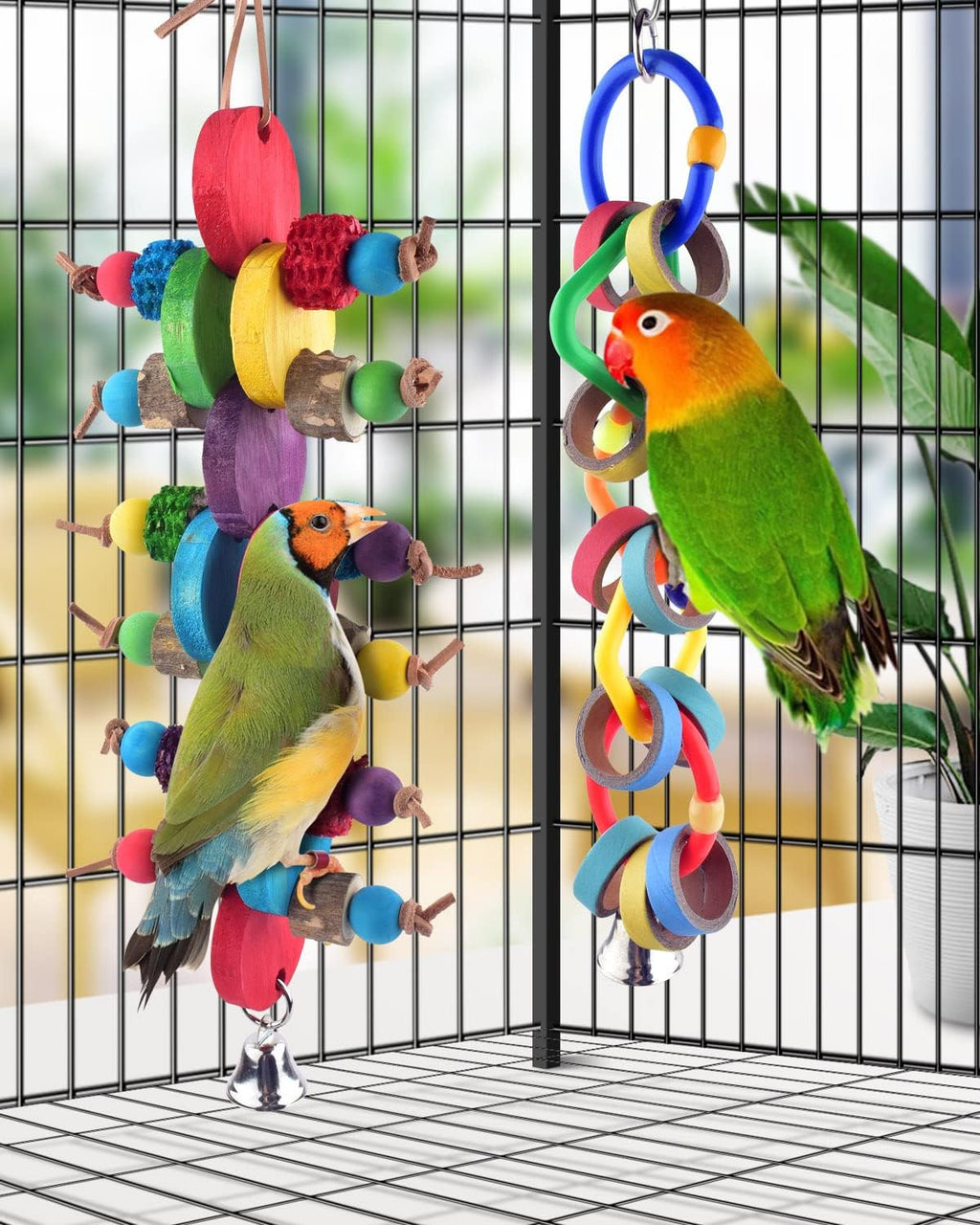 Bird safe cardboard rings and beads toy detail