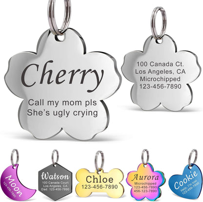 Anavia Personalized Pet ID Tags showing the front view of the cherry blossom stainless steel dog tag.